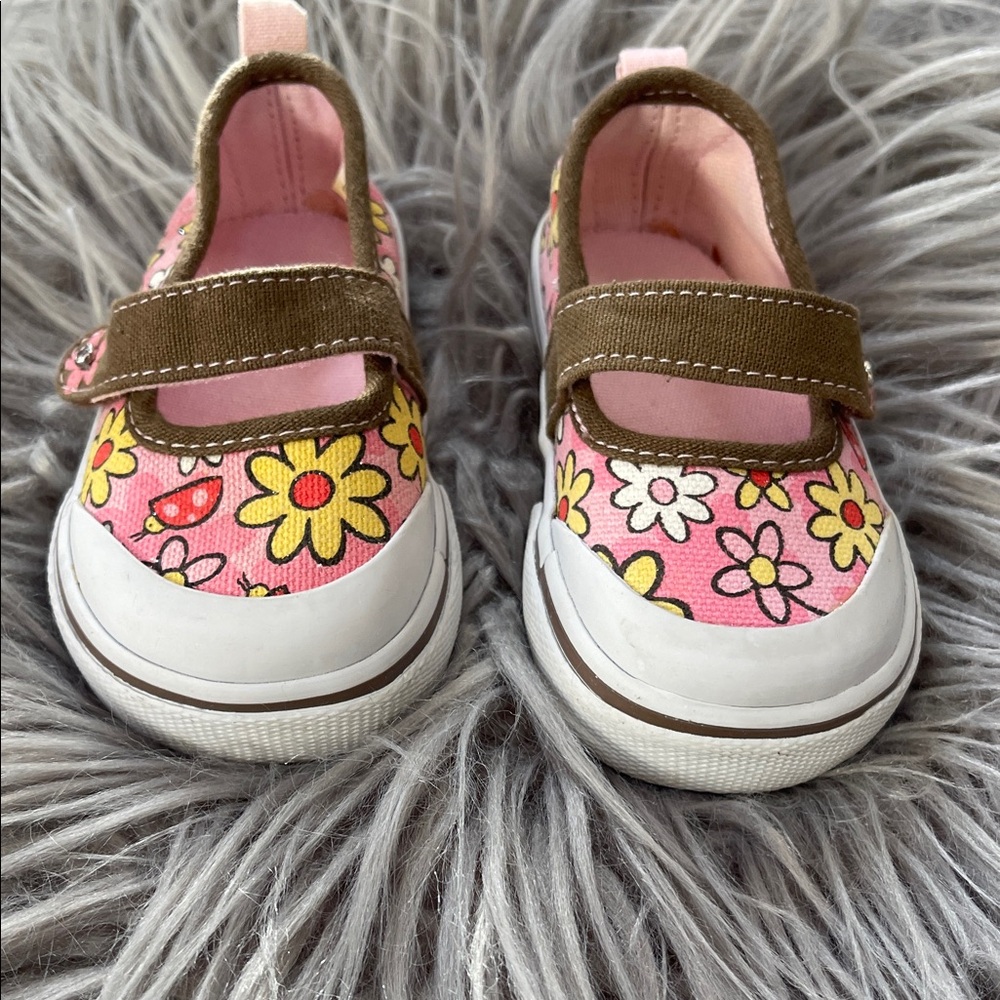 Floral Pink and Brown Kids Shoes